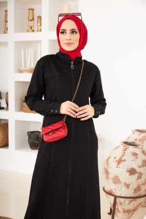 Zip up denim abaya black