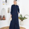 Zip up denim abaya navy blue