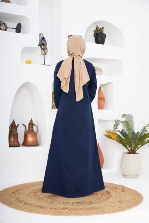 Zip up denim abaya navy blue