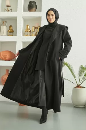 Hood Wool Coat Black